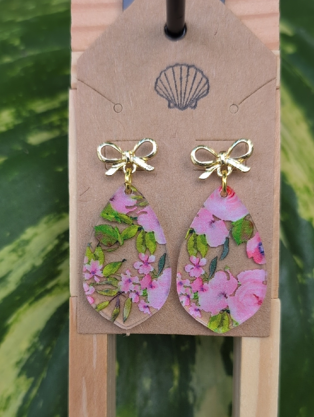 Floral Pink Teardrop Bow Earrings